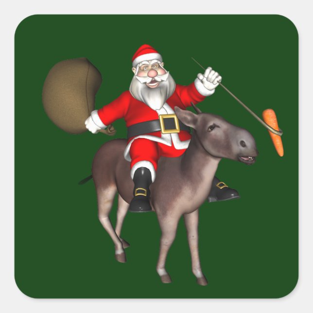 Santa Claus Riding On Donkey Square Sticker (Front)