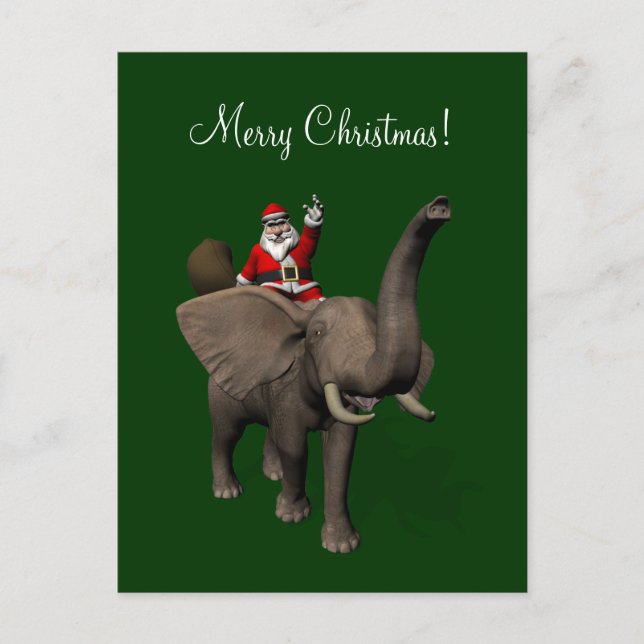 Santa Claus Riding On Elephant Holiday Postcard (Front)