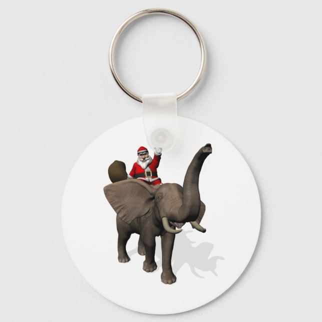 Santa Claus Riding On Elephant Key Ring (Front)