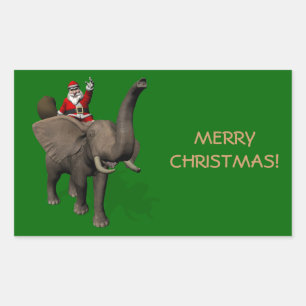 Santa Claus Riding On Elephant Rectangular Sticker