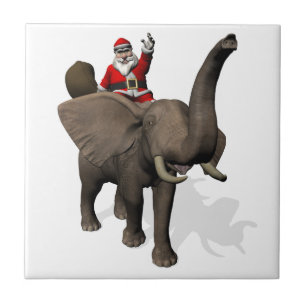 Santa Claus Riding On Elephant Tile