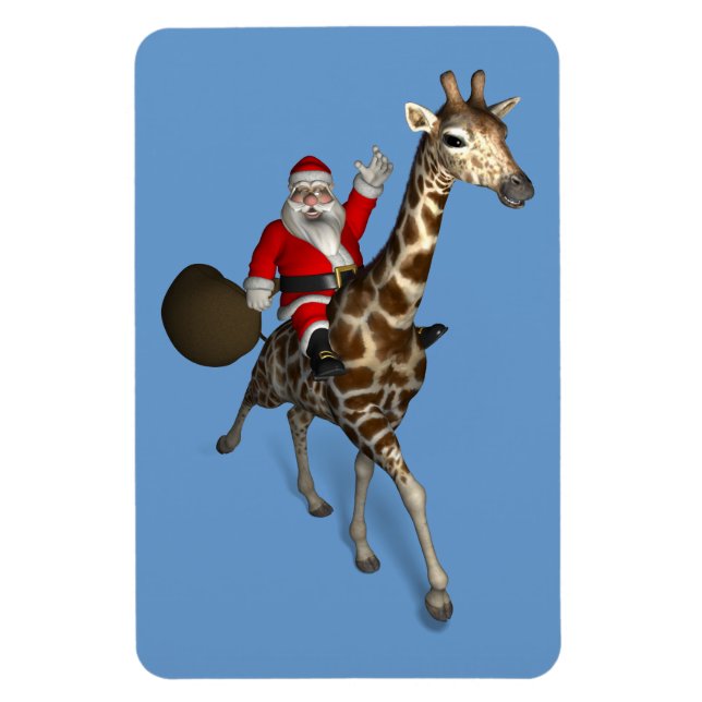 Santa Claus Riding On Giraffe Magnet (Vertical)