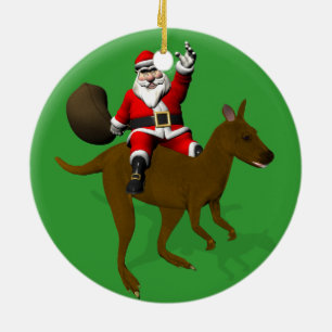 Santa Claus Riding On Kangaroo Ceramic Tree Decoration