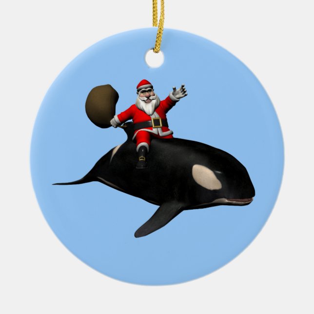 Santa Claus Riding On Killer Whale Ceramic Tree Decoration (Front)