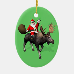 Santa Claus Riding On Moose Ceramic Tree Decoration