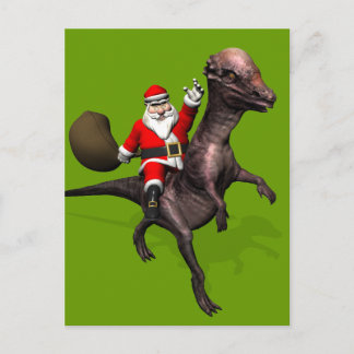 Santa Claus Riding On Pachyosaurus Holiday Postcard
