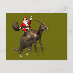 Santa Claus Riding On Parasaurolophus Holiday Postcard