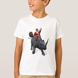 Santa Claus Riding On Rhinoceros Rhino T-Shirt