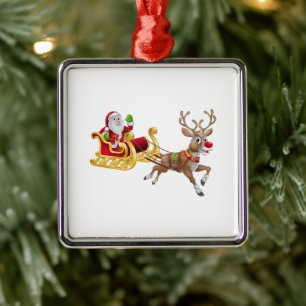 Santa Claus riding on sleigh Metal Tree Decoration
