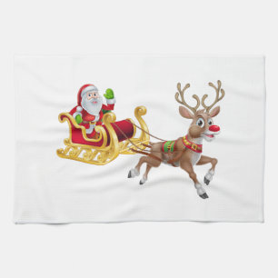 Santa Claus riding on sleigh Tea Towel