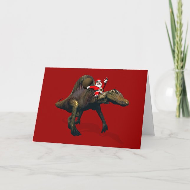 Santa Claus Riding On Spinosaurus Holiday Card (Front)