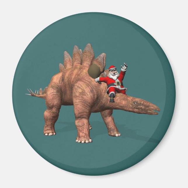 Santa Claus Riding On Stegosaurus Magnet (Front)