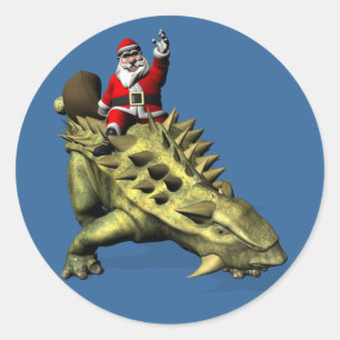Santa Claus Riding On Talarurus Classic Round Sticker
