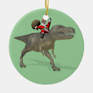 Santa Claus Riding On Trex Ceramic Tree Decoration