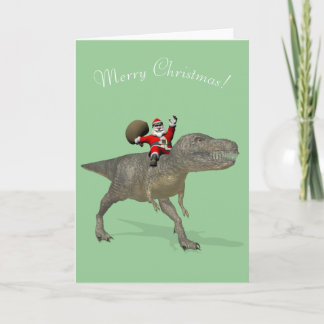 Santa Claus Riding On Trex Holiday Card