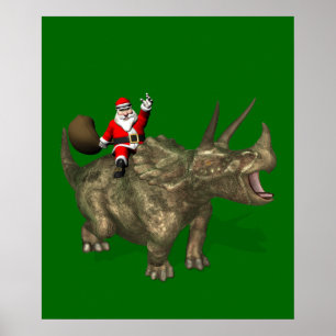 Santa Claus Riding On Triceratops Poster