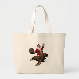Santa Claus Riding On Walrus Large Tote Bag