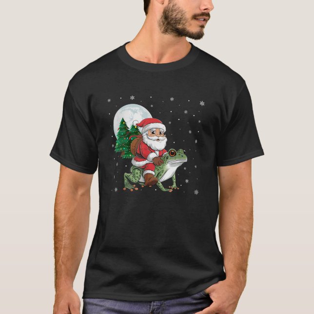 Santa Claus Riding Poison Dart Frog Christmas Tree T-Shirt (Front)