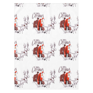 Santa Claus Riding Reindeer Christmas Tablecloth