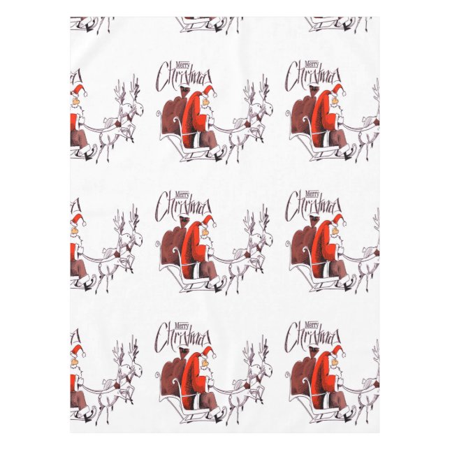 Santa Claus Riding Reindeer Christmas Tablecloth (Front)