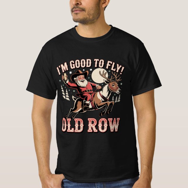 Santa Claus riding reindeer I’m good to fly pocket T-Shirt (Front)