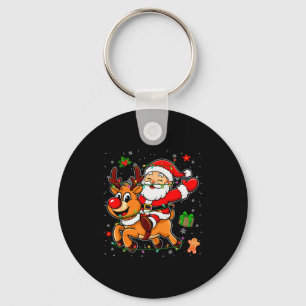 Santa Claus Riding Reindeer Merry Christmas Pajama Key Ring