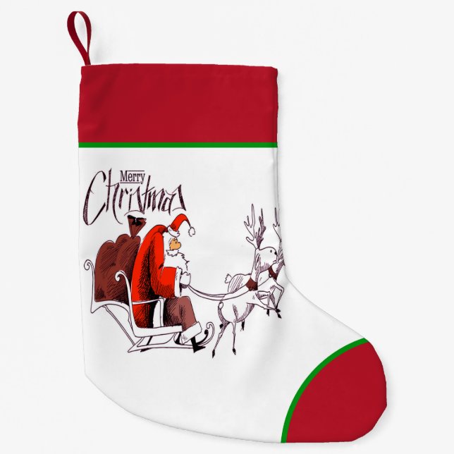 Santa Claus Riding Reindeer Small Christmas Stocking (Front)