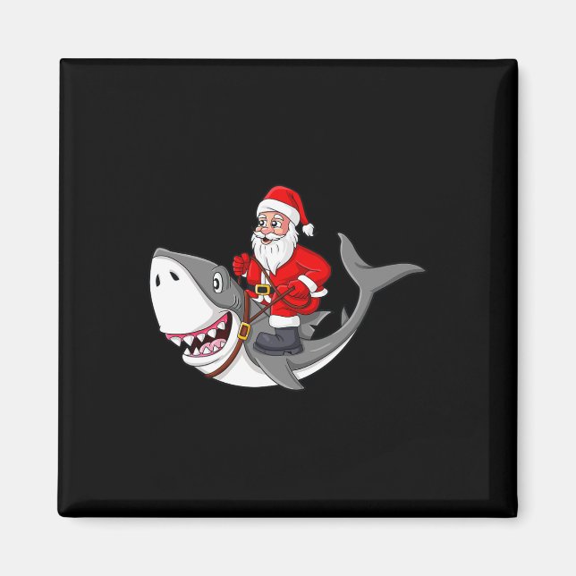 Santa Claus Riding Shark Christmas Boys Girls Kids Magnet (Front)