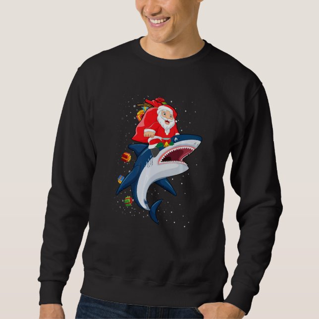 Santa Claus Riding Shark Christmas Boys Merry Shar Sweatshirt (Front)