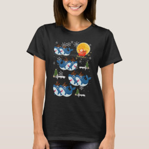 Santa Claus Riding Shark Reindeer Christmas Lights T-Shirt