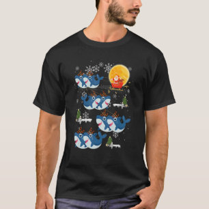 Santa Claus Riding Shark Reindeer Christmas Lights T-Shirt