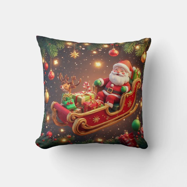 Santa Claus Riding Sleigh with a Reindeer Cushion (Front)
