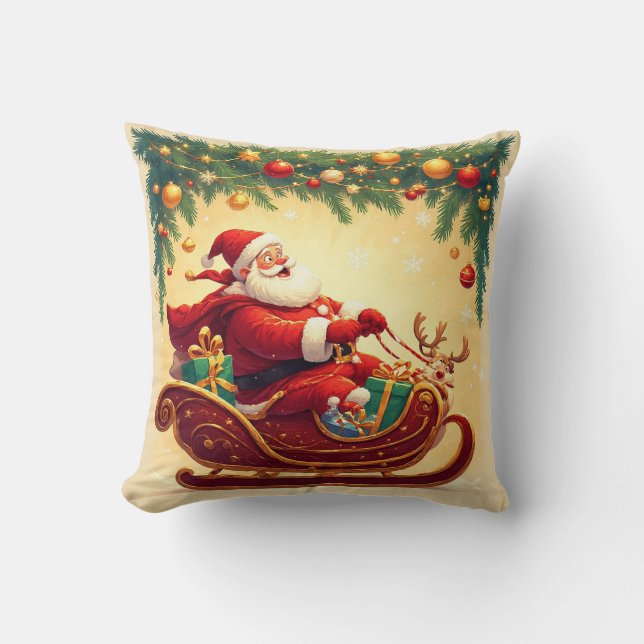 Santa Claus Riding Sleigh with a Reindeer Cushion (Front)