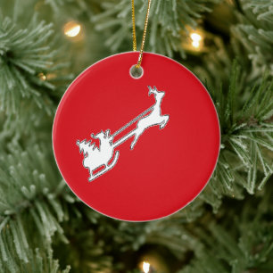 Santa Claus riding sly with reindeer Ceramic Tree Decoration