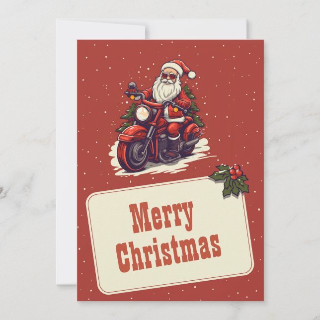 Santa Claus Riding The Bike Cartoon Holiday Card (Front)