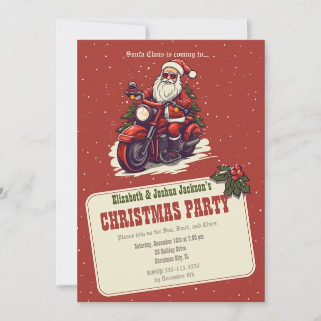 Santa Claus Riding The Bike Cartoon Invitation (Front)