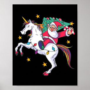 Santa Claus Riding Unicorn Merry Christmas Magical Poster