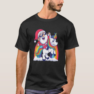 Santa Claus Riding Unicorn Rainbow Christmas Kids T-Shirt