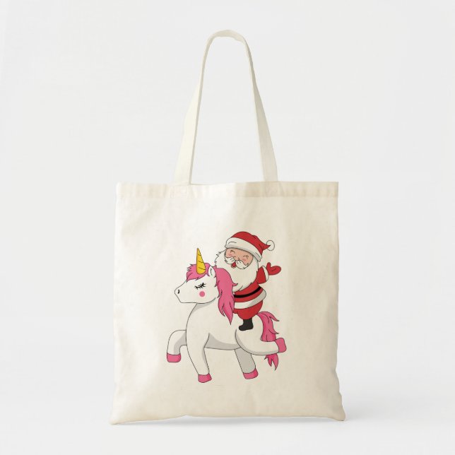 santa claus riding unicorn tote bag (Front)