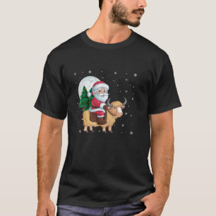 Santa Claus Riding Yak Funny Christmas Tree Lights T-Shirt