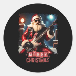 Santa Claus Rock Guitar Merry Christmas  Classic Round Sticker