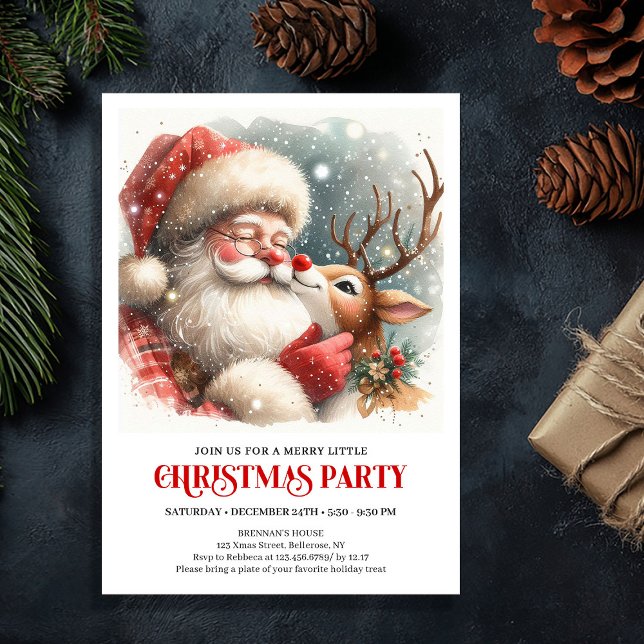 Santa Claus Rudolph Festive Holiday Family Party  Invitation (Santa Claus Rudolph Festive Holiday Family Party Invitation

)
