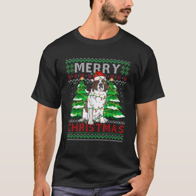 Santa Claus Saint Bernard Dog Owners Ugly Christma T-Shirt (Front)