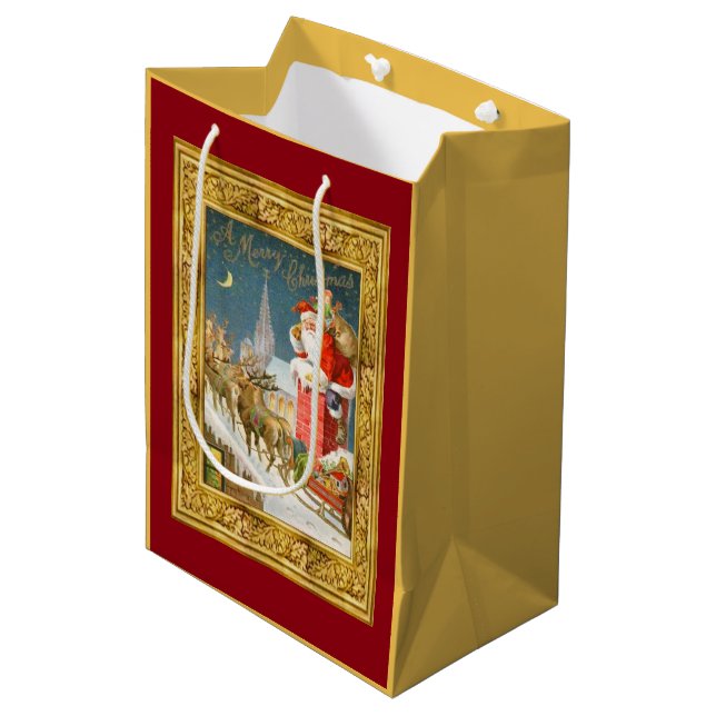 Santa Claus Scene Medium Gift Bag (Front Angled)
