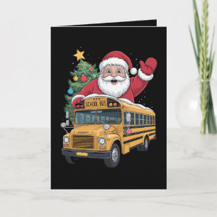Santa Claus School Bus Christmas Tree Driver Xmas Card