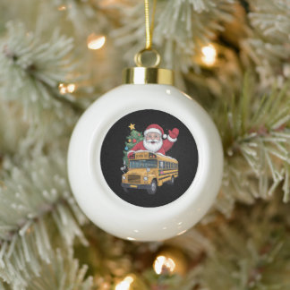 Santa Claus School Bus Christmas Tree Driver Xmas Ceramic Ball Christmas Ornament