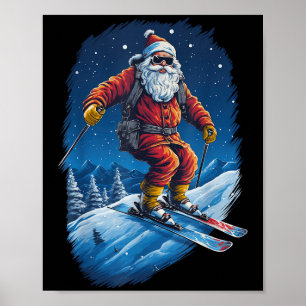 Santa Claus Shredding The Slopes Santa Skiing Chri Poster