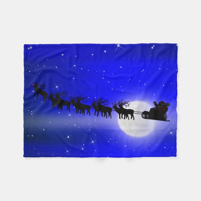 Santa Claus Silhouette -  Santa's Sleigh Ride Fleece Blanket (Front (Horizontal))
