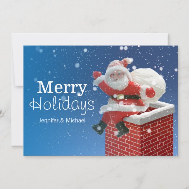 Santa Claus Sitting on Chimney Holiday Card (Front)
