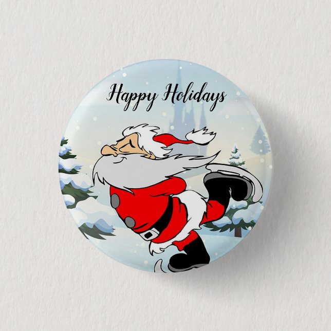 Santa Claus Skate On Ice Snow 3 Cm Round Badge (Front)